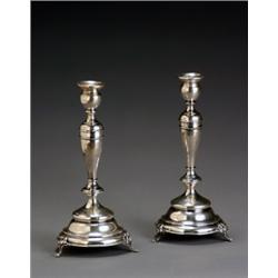 Pair of Austrian Weighted Silver Candlesticks, 1886-1922, Each baluster-form standard with pu...