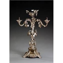 Sheffield Plate Three-Light Candelabrum, Mappin & Webb, Late 19th Century, The tree-form stan...