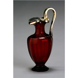 Victorian Silver-Gilt Mounted Ruby Glass Claret Jug, Charles Thomas & George Fox, London, 1874...