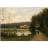 Image 1 : French School, Mid-19th Century, Country Landscape with Strolling Figures, Unsigned, Oil on...