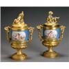 Image 1 : Pair of SFvres-Type Ormolu Mounted Covered Urns, Circa 1900, Each decorated with a putto rese...