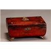 Image 1 : Charles X Gilt Metal Mounted Red Leather Box, Circa 1825, Raised on volute and animal paw fee...