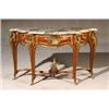 Image 1 : Louis XV Style Ormolu Mounted Mahogany Mottled Lavender and White Marble Top Serpentine Console...