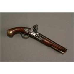 George III Percussion Pistol, Mid-18th Century, Having a 9 inch steel barrel, walnut grip and...