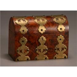 Victorian Brass Mounted Burl Walnut Dome-Top Box, Last Half 19th Century, Height: 6-3/4 in (1...