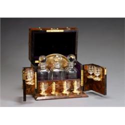 Victorian Brass Mounted Burl Walnut Decanter Box, Second Half 19th Century, The hinged top an...