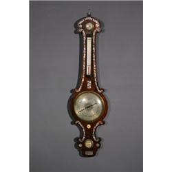 Victorian Mother-of-Pearl Marquetry Rosewood Banjo Barometer-Thermometer, Last Quarter 19th Cen...