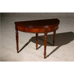 Victorian Walnut Demilune Fold-Top Breakfast Table, Circa 1850, Rear central pull-out leg con...