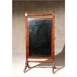 Victorian Satinwood Inlaid Mahogany Cheval Mirror, Last Half 19th Century, Some repairs to ba...