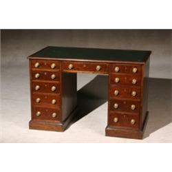 Victorian Mahogany Two-Pedestal Desk, Last Half 19th Century, The top having a gilt-tooled gr...