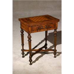 Victorian Satinwood and Colored Wood Marquetry and Parquetry Burl Walnut Pivoting Fold-Top Games...