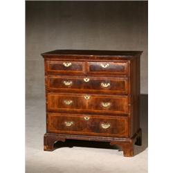 George I Satinwood Inlaid Crossbanded Figured Walnut Chest of Drawers, Circa 1710, Modified f...