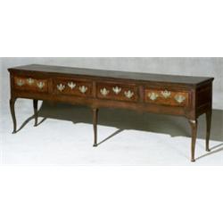 George III Walnut Crossbanded Oak Welsh Dresser Base, Mid-18th Century, Rear of top board pat...