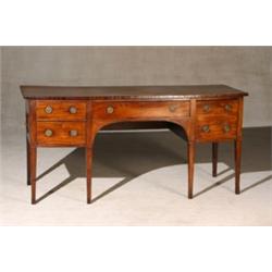 George III Satinwood and Ebonized Wood Inlaid Mahogany Bow-Front Sideboard, Circa 1770, The c...