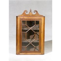 George III Mahogany Hanging Corner Cupboard, Circa 1800, Repairs to finial., Height: 44-1/4...