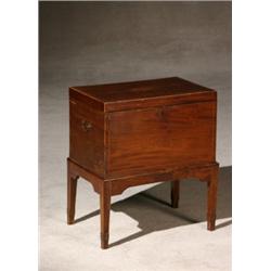 George III Satinwood Inlaid Mahogany Cellaret-on-Stand, Circa 1800, The hinged top inlaid wit...