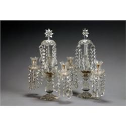 Pair of George III Style Cut Glass Two-Light Candelabra, Early 20th Century, Some chips to ca...