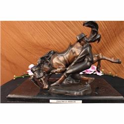 Signed Remington Cowboy Rodeo Horse Bronze Sculpture Figurine Art Nouveau
