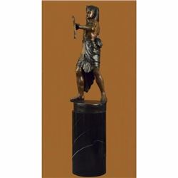 Vintage solid heavy bronze brass king tut egyptian sculpture Marble Art Deco LRG