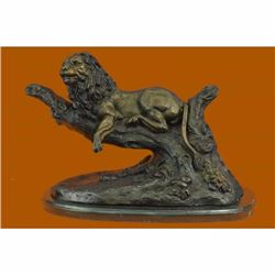 LARGE SIGNED MOIGNIEZ LION RESTING BRONZE SCULPTURE MARBLE BASE FIGURINE FIGURE