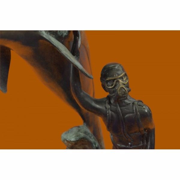 Art Deco Original Marius Scuba Diver Home Office Bronze Sculpture Marble Figure