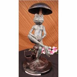 LIMITED EDITION ADORABLE FROG FISHING BRONZE SCULPTURE STATUE ART DECO FIGURINE