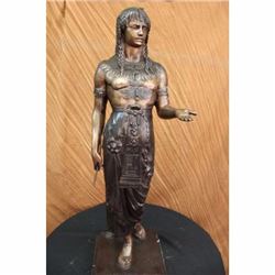 3 Feet Original Signed Egyptian Prince Bronze Sculpture Marble Base Statue Deco
