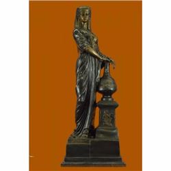 Handcrafted Extra Large Nefertiti next to a Pillar Bronze Sculpture Marble Base