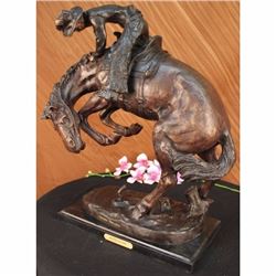 Signed Frederic Remington Cowboy on horse batteling a Rattle Snake Bronze