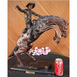 Bronco Buster Frederic Remington Bronze Statue Cowboy Horse on Marble