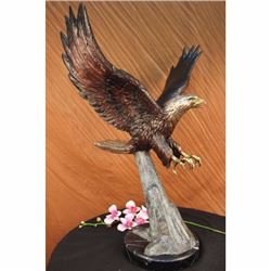 Signed Moigniez Large American Eagle Swoops to Prey Bronze Marble Sculpture