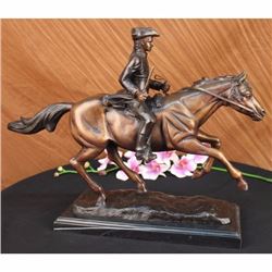 Signed PJ Mene French Soldier on Horse Bronze Marble Sculpture Statue Figure