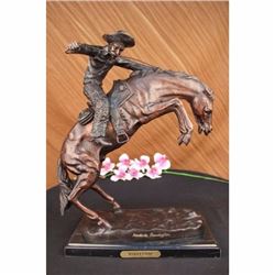 SIGNED REMINGTON FAMOUS WOOLY CHAPS BRONZE SCULPTURE COWBOY HORSE