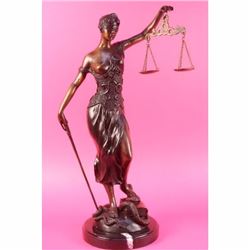 19 tall Blind Justice Signed Mayer Bronze Sculpture Handcrafted Lost Wax Method