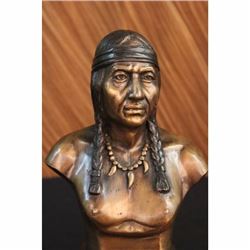 Native American Indian Warrior Chief Bronze Bust Sculpture Statue Figurine Art