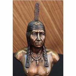 Native Indian Chief Bronze Bust Sculpture Statue 10 lbs Western Art Deco Figure