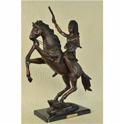 Fine Quality 24 Thomas Solid Bronze Sculpture of Indian on Horse Art Decor