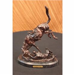 Remington Fallen Man from Horse Bronze Marble Base Sculpture Statue Western Art