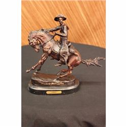 Remington Bronze Sculpture Cowboy and his Horse Marble Base Figurine Figure Deco