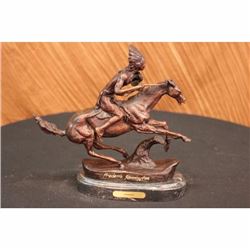 FREDRICK REMINGTON-WARRIOR HANDCAST BRONZE SCULPTURE/STATUE WITH MARBLE BASE