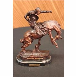 100% Bronze Statue 9 Russell Bronze cowboy w/Horse Sculpture Bronco Twister