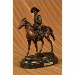  WILL ROGERS  by Charles Russell Bronze Statue Sculpture Art w/ Marble Base NR