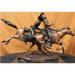 Bronze Sculpture Remington Wounded Bunkie Western Cowboy Horse Marble Figurine