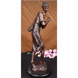 Sign Moreau Sexy Girl Playing Old Fashion Guitar Bronze Marble Sculpture