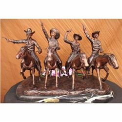 FREDERIC REMINGTON FOUR COWBOY W/ GUN OLD WEST BRONZE SCULPTURE EXTRA