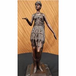ART DECO WARRIOR WOMAN KNIGHT BRONZE STATUE LADY FIGURE SCULPTURE MARBLE BASE