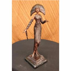 Rare Girl Byzantine Sculpture in Bronze Art Deco Marble Base Figurine Decor SALE