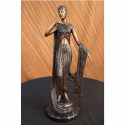 Art Deco Ribbon Dancer Bronze Sculpture Marble Base Figurine Hot Cast Figure LRG