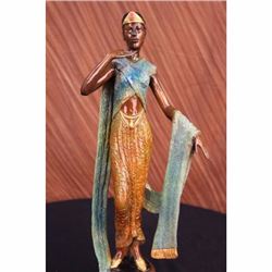 Art Deco Green and Gold Patina Egyptian Princess with Gown Bronze sculpture SALE