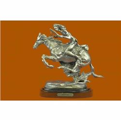 Art Deco Silver Player Indian Chief Riding Horse Bronze Sculpture Figurine Decor